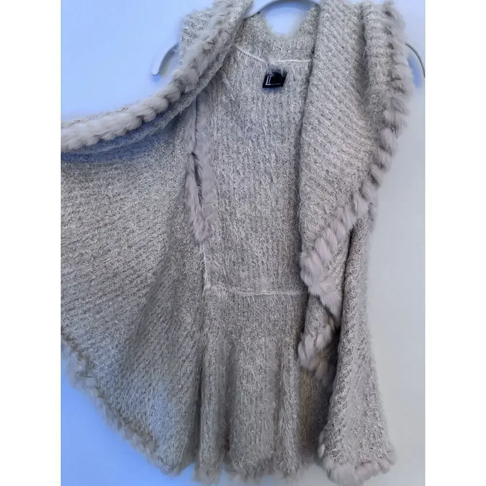 Love Token - Genuine Rabbit Fur Trim Vest - Size Small -beige - MSRP $169